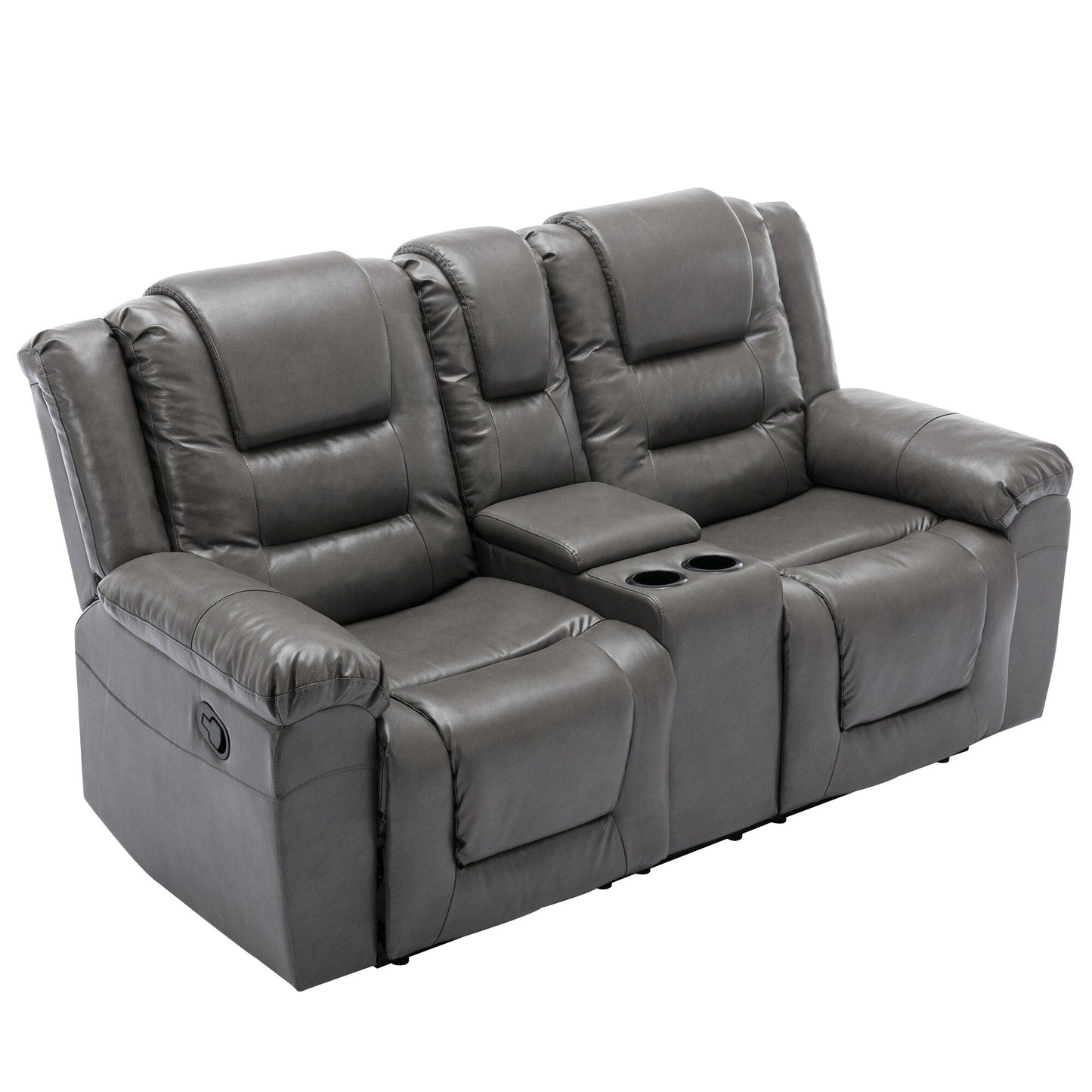 Fauteuil inclinable manuel 2 places pour home cinéma Roomfitters, avec coffre de rangement et porte-gobelets, gris
