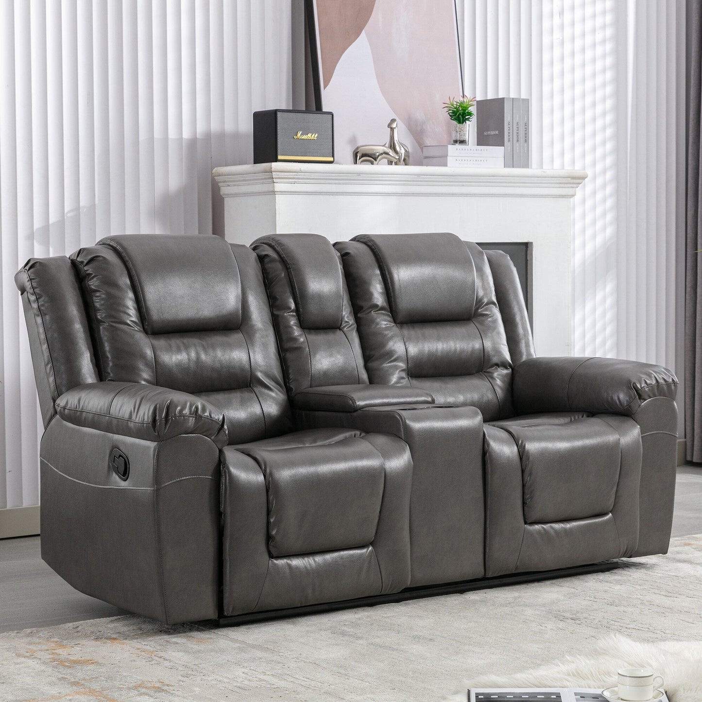 Fauteuil inclinable manuel 2 places pour home cinéma Roomfitters, avec coffre de rangement et porte-gobelets, gris