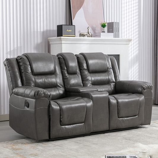 Fauteuil inclinable manuel 2 places pour home cinéma Roomfitters, avec coffre de rangement et porte-gobelets, gris