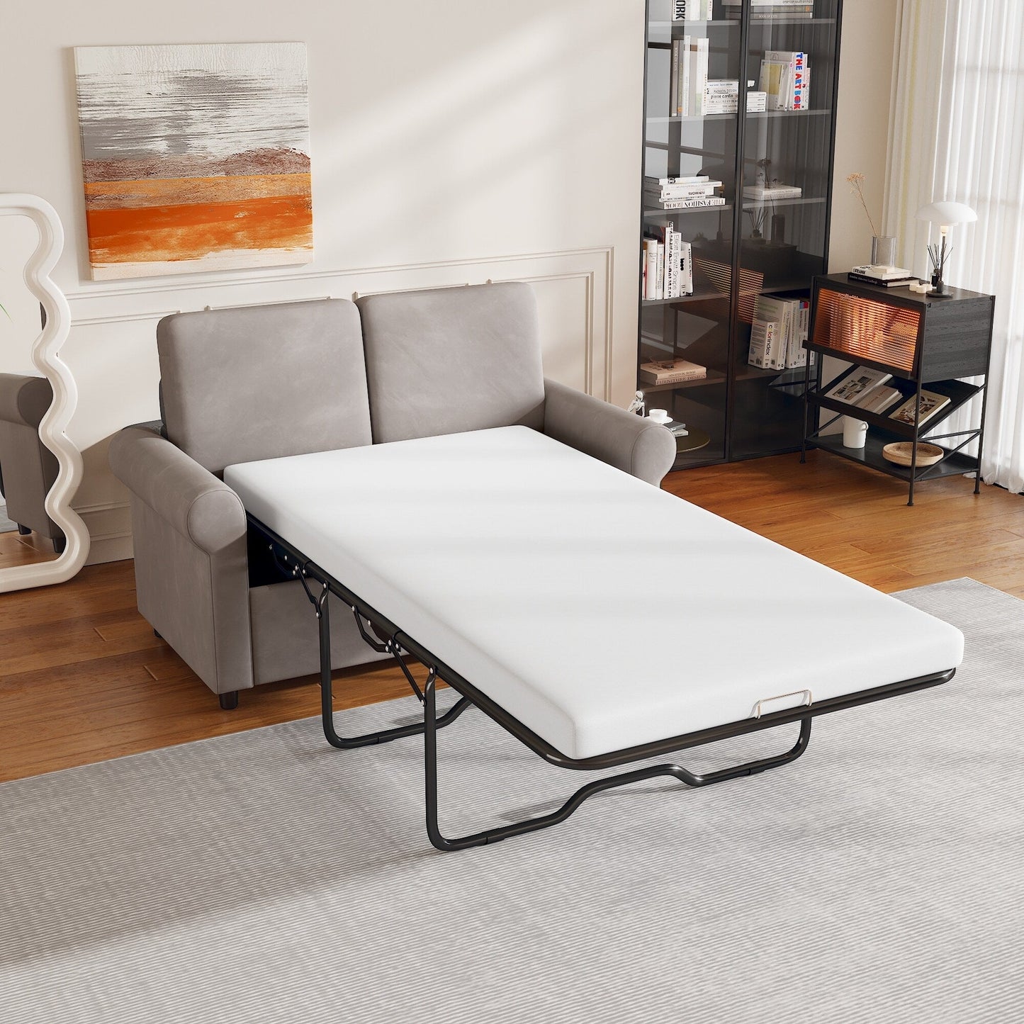 Canapé-lit gigogne 2 en 1 Roomfitters avec surmatelas double haut de gamme, ports USB et design compact pour le salon