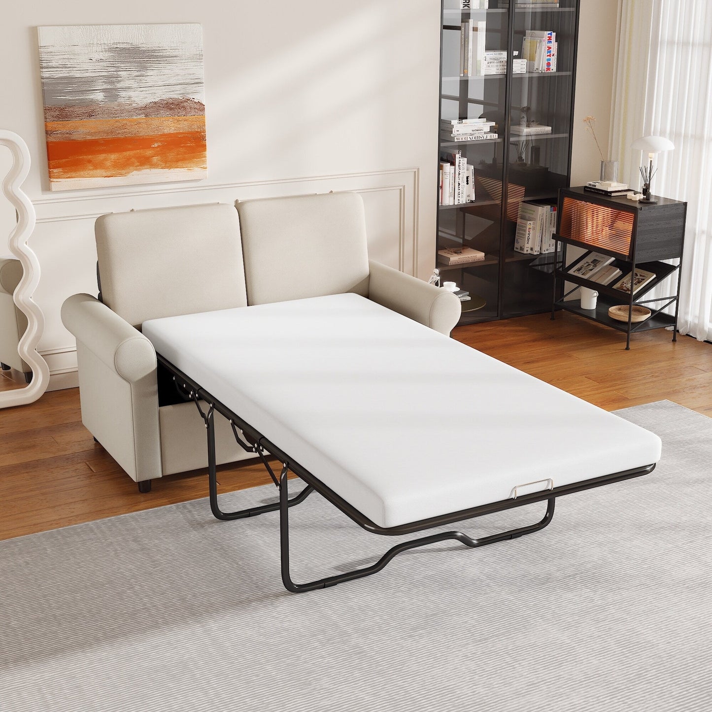Canapé-lit gigogne 2 en 1 Roomfitters avec surmatelas double haut de gamme, ports USB et design compact pour le salon