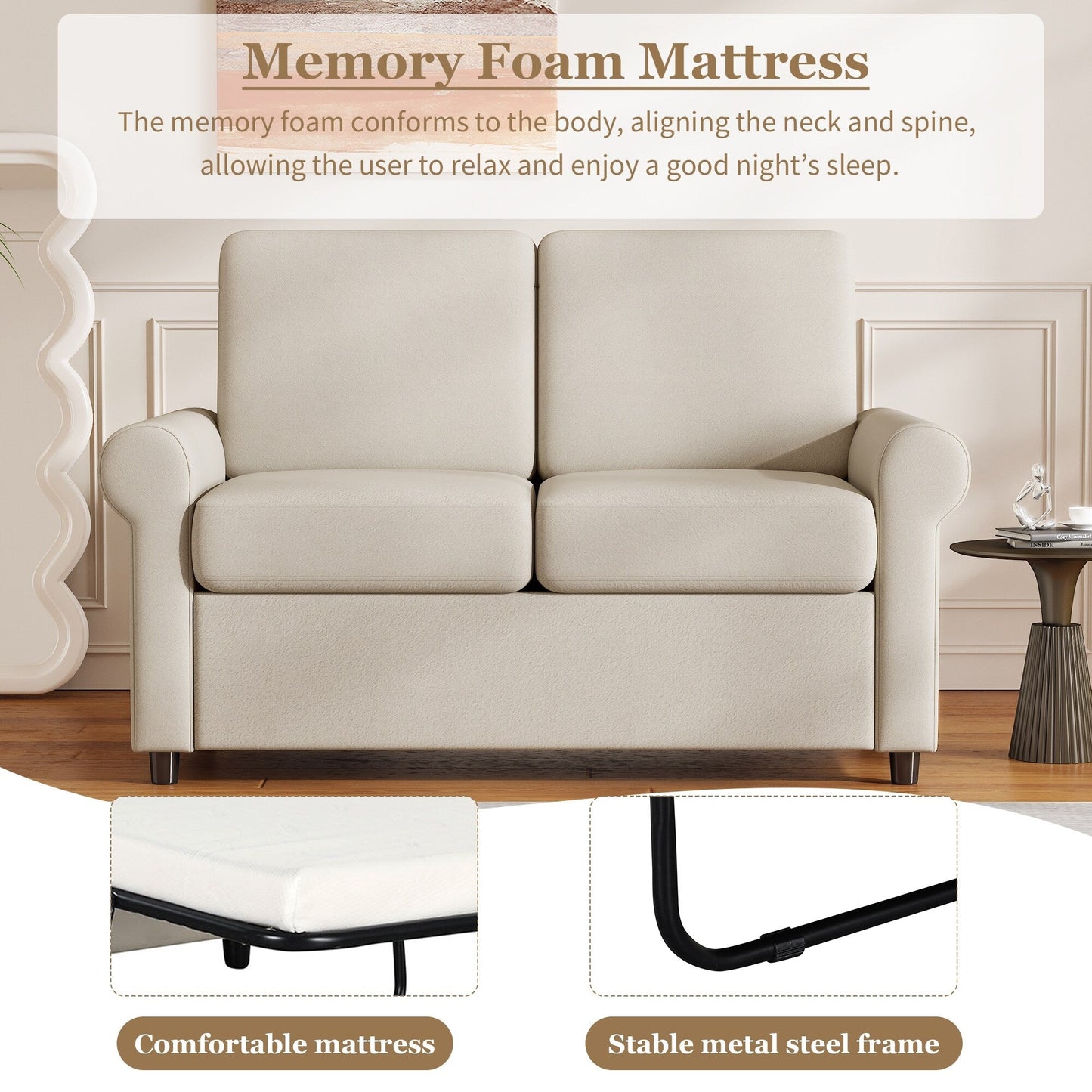 Canapé-lit gigogne 2 en 1 Roomfitters avec surmatelas double haut de gamme, ports USB et design compact pour le salon