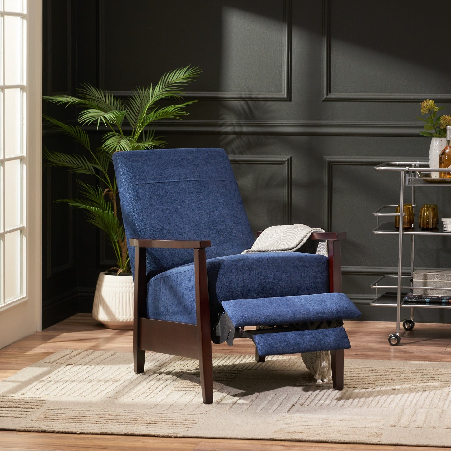 Fauteuil inclinable manuel en bois de 62 cm de large, fauteuil de salon confortable pour le salon