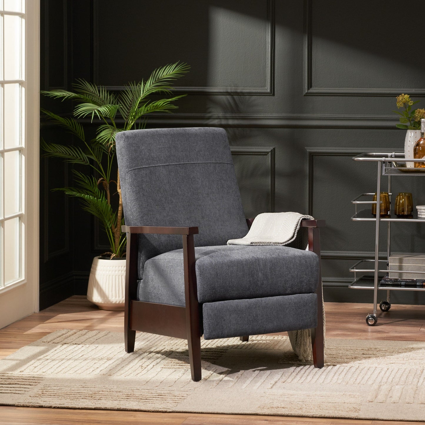 Fauteuil inclinable manuel en bois de 62 cm de large, fauteuil de salon confortable pour le salon