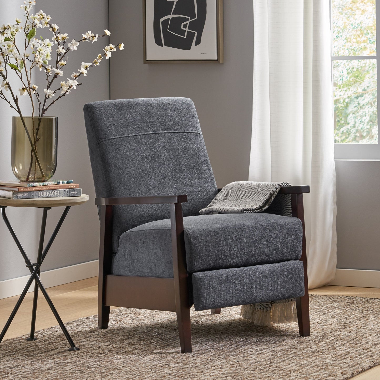 Fauteuil inclinable manuel en bois de 62 cm de large, fauteuil de salon confortable pour le salon