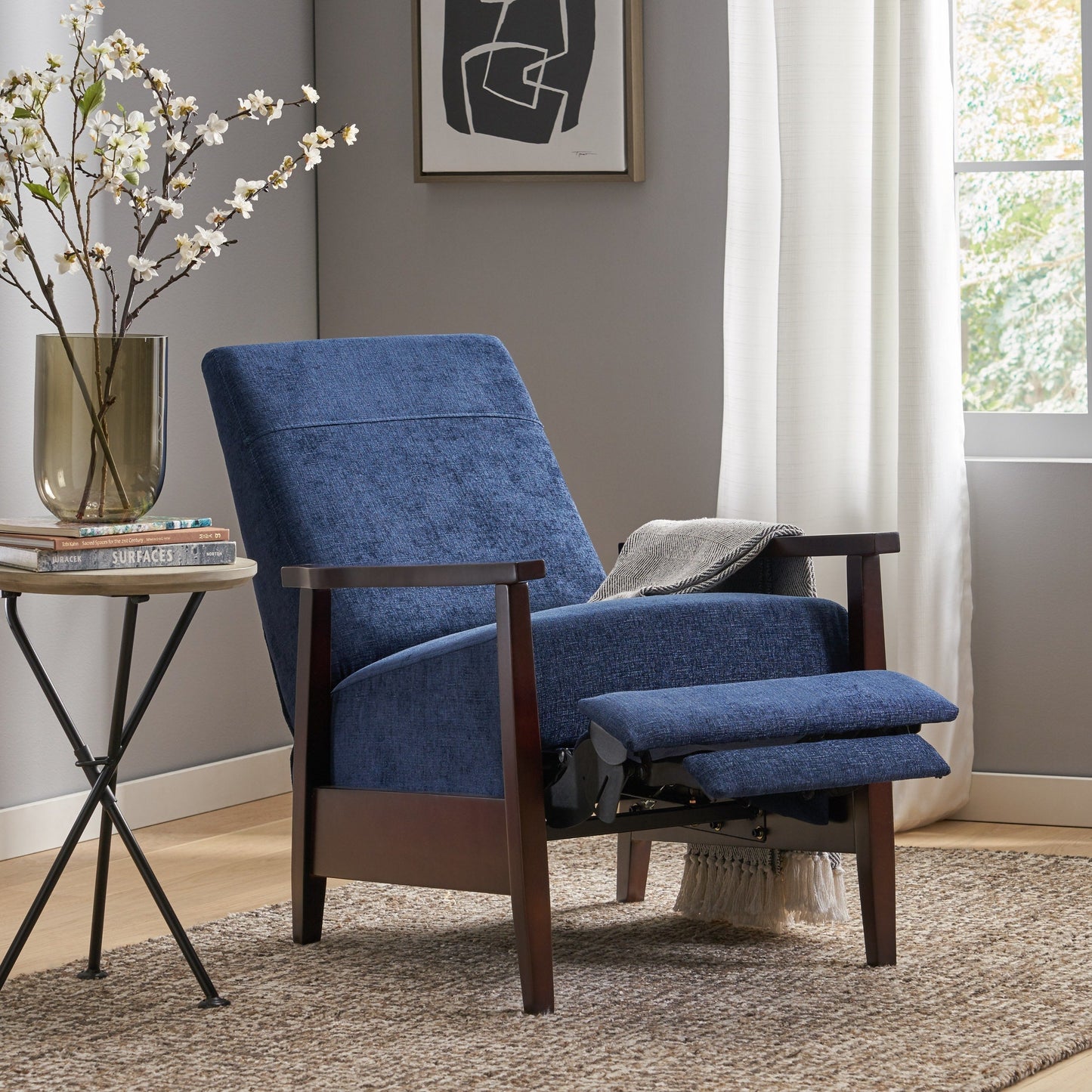 Fauteuil inclinable manuel en bois de 62 cm de large, fauteuil de salon confortable pour le salon