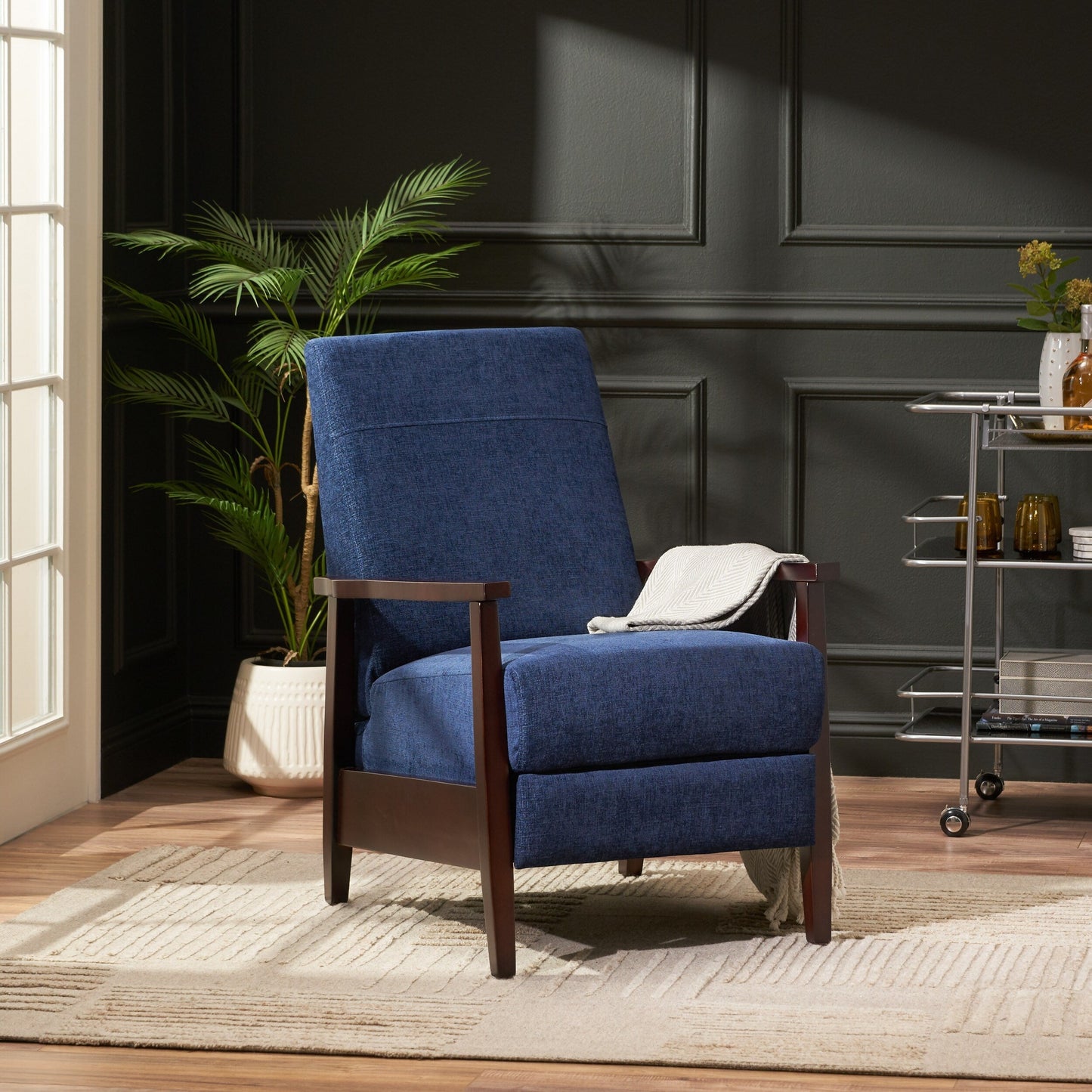 Fauteuil inclinable manuel en bois de 62 cm de large, fauteuil de salon confortable pour le salon