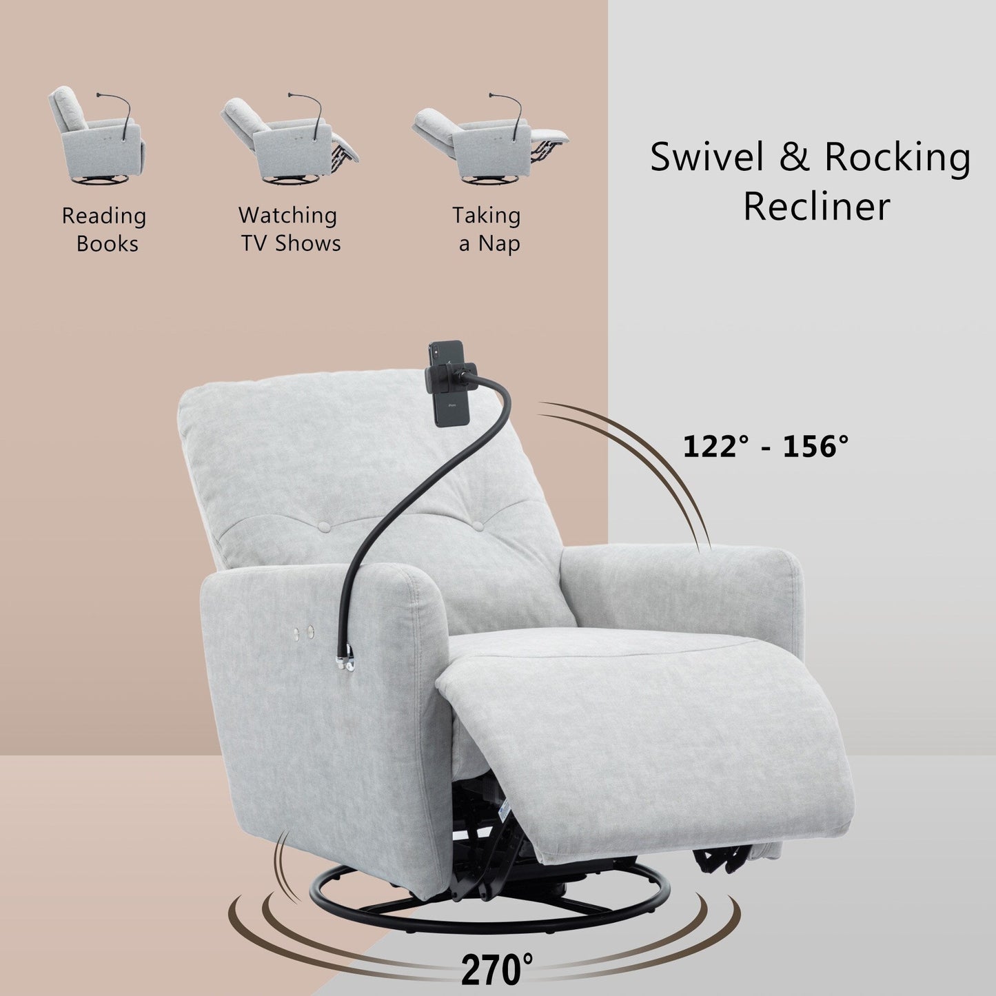 Roomfitters Fauteuil inclinable électrique pivotant à 270 degrés pour home cinéma Canapé inclinable simple à bascule