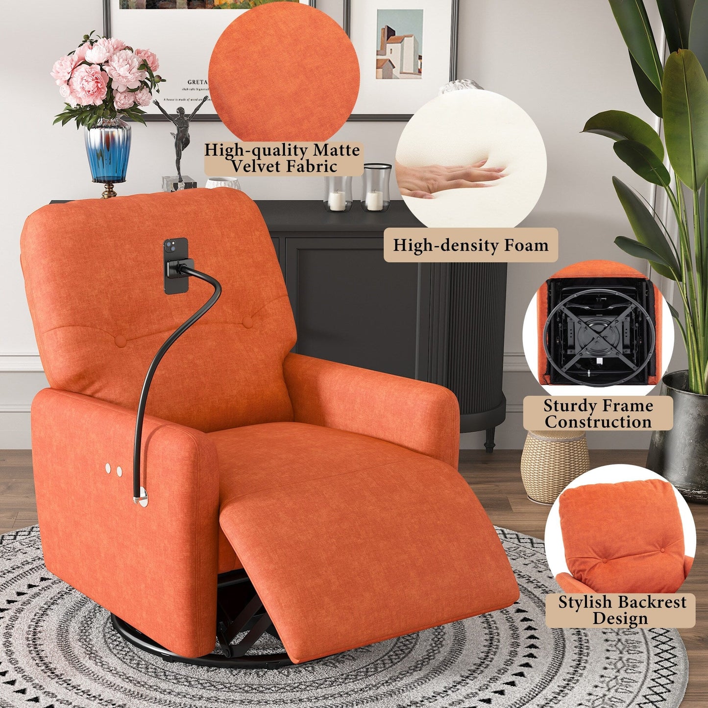 Roomfitters Fauteuil inclinable électrique pivotant à 270 degrés pour home cinéma Canapé inclinable simple à bascule