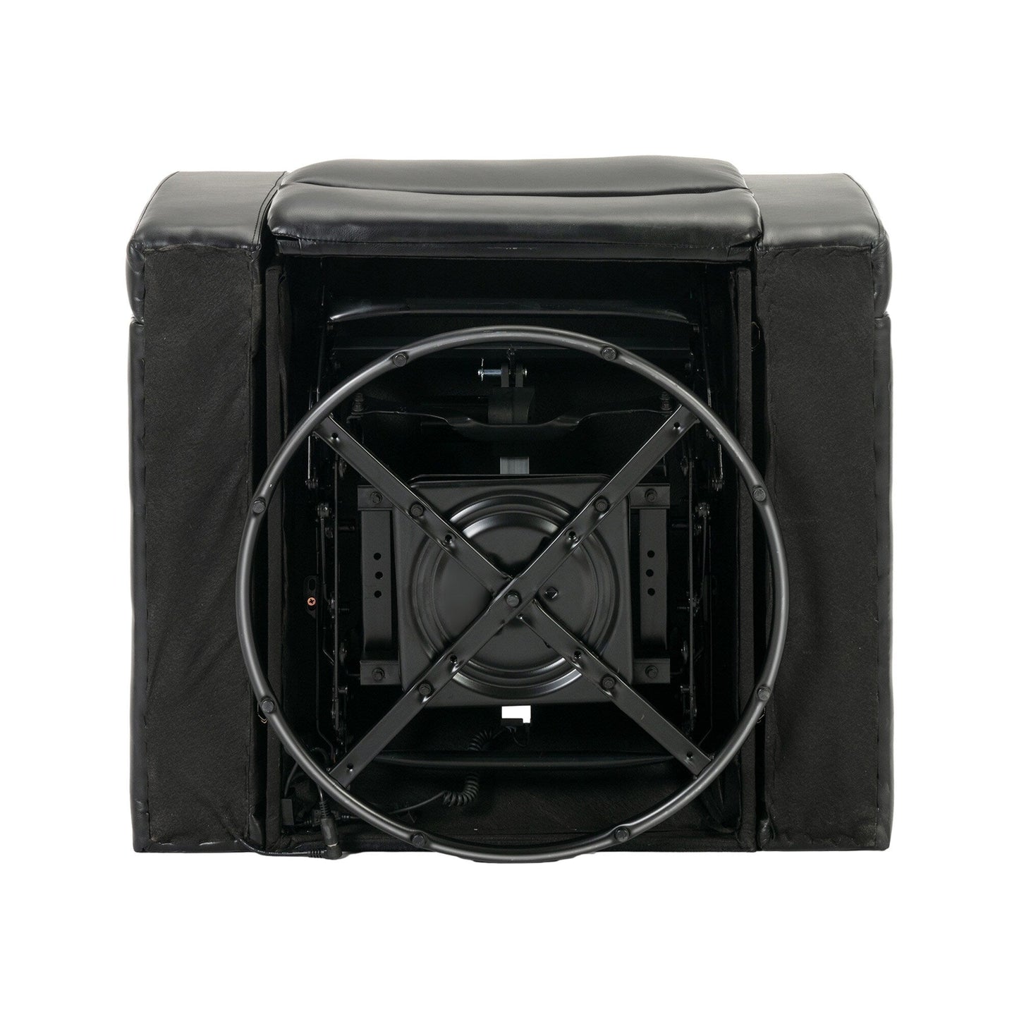 Fauteuil inclinable électrique pivotant à 270° en cuir synthétique avec support de dossier, tablette, support de téléphone, port USB et rangement dissimulé pour les accoudoirs.