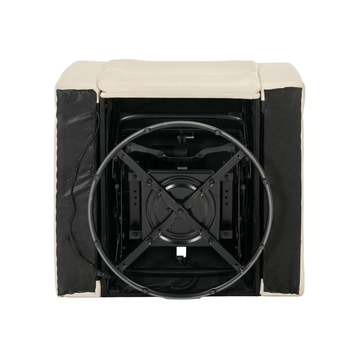 Fauteuil inclinable électrique pivotant à 270° en cuir synthétique avec support de dossier, tablette, support de téléphone, port USB et rangement dissimulé pour les accoudoirs.