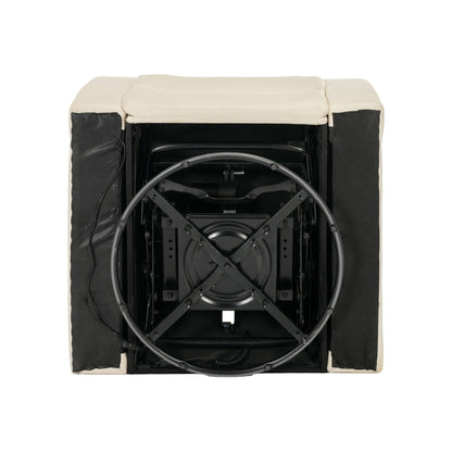 Fauteuil inclinable électrique pivotant à 270° en cuir synthétique avec support de dossier, tablette, support de téléphone, port USB et rangement dissimulé pour les accoudoirs.