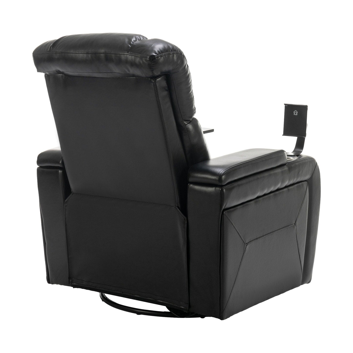 Fauteuil inclinable électrique pivotant à 270° en cuir synthétique avec support de dossier, tablette, support de téléphone, port USB et rangement dissimulé pour les accoudoirs.