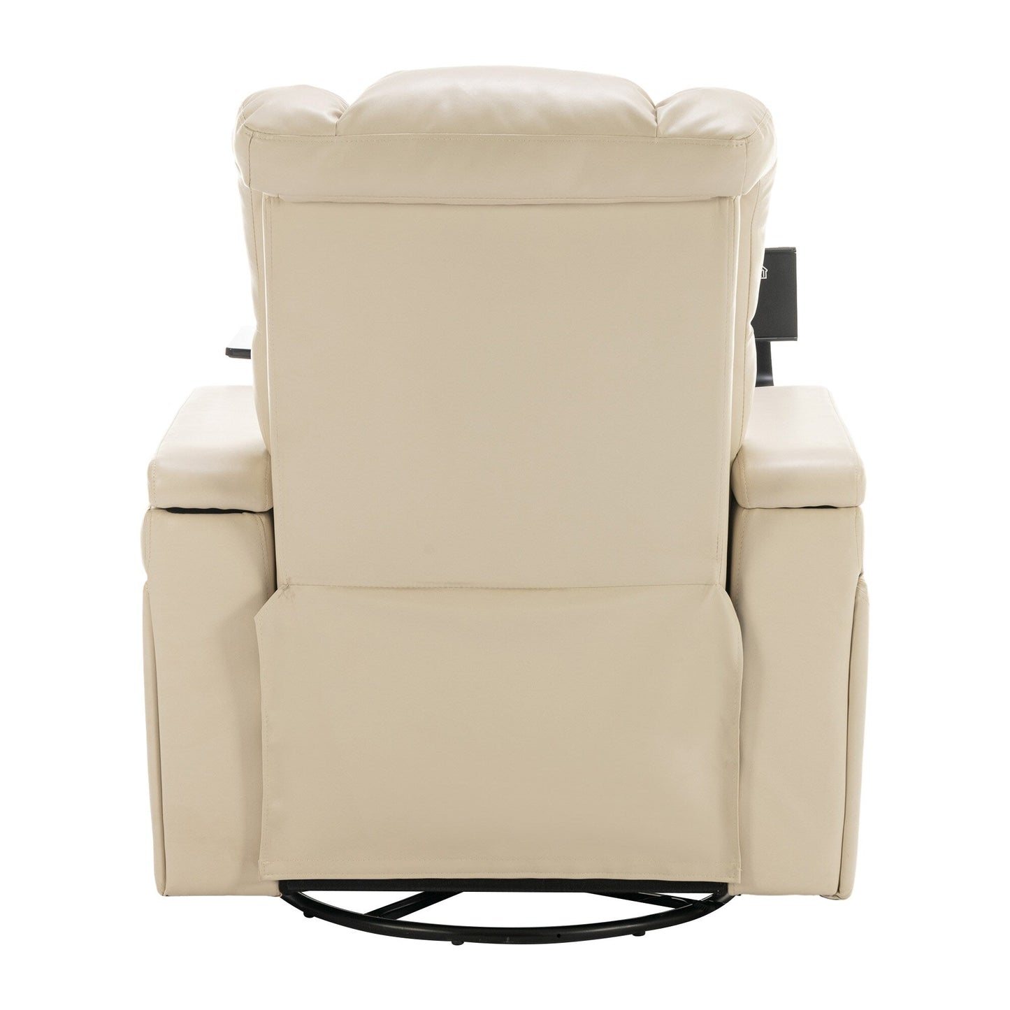 Fauteuil inclinable électrique pivotant à 270° en cuir synthétique avec support de dossier, tablette, support de téléphone, port USB et rangement dissimulé pour les accoudoirs.