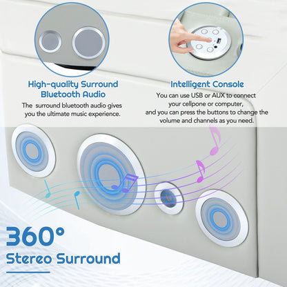 Fauteuil inclinable électrique pivotant à 270° en cuir PU avec son surround intégré, plateau amovible et rangement dissimulé pour les accoudoirs.