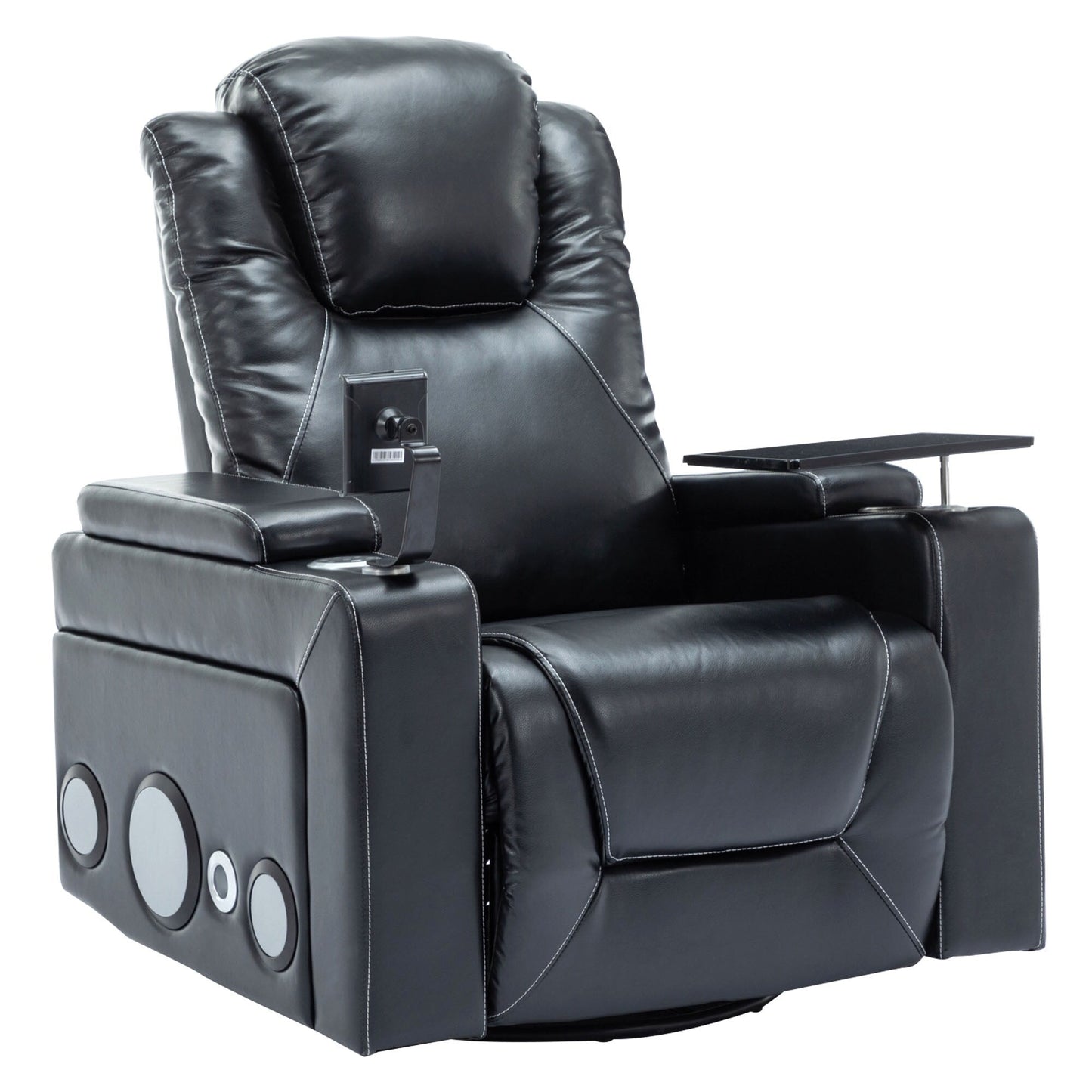 Fauteuil inclinable électrique pivotant à 270° en cuir PU avec son surround intégré, plateau amovible et rangement dissimulé pour les accoudoirs.
