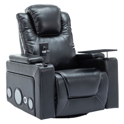 Fauteuil inclinable électrique pivotant à 270° en cuir PU avec son surround intégré, plateau amovible et rangement dissimulé pour les accoudoirs.