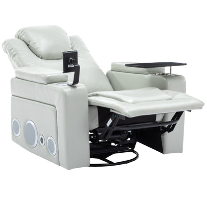 Fauteuil inclinable électrique pivotant à 270° en cuir PU avec son surround intégré, plateau amovible et rangement dissimulé pour les accoudoirs.