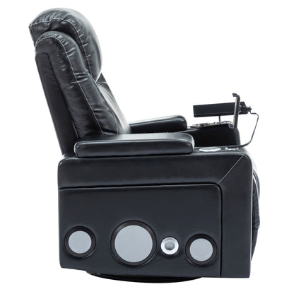 Fauteuil inclinable électrique pivotant à 270° en cuir PU avec son surround intégré, plateau amovible et rangement dissimulé pour les accoudoirs.