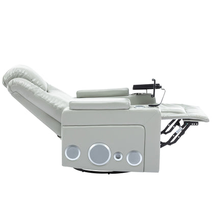 Fauteuil inclinable électrique pivotant à 270° en cuir PU avec son surround intégré, plateau amovible et rangement dissimulé pour les accoudoirs.