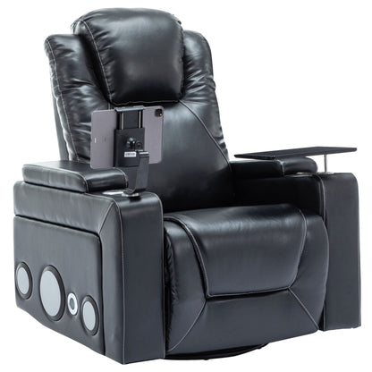 Fauteuil inclinable électrique pivotant à 270° en cuir PU avec son surround intégré, plateau amovible et rangement dissimulé pour les accoudoirs.