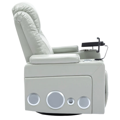 Fauteuil inclinable électrique pivotant à 270° en cuir PU avec son surround intégré, plateau amovible et rangement dissimulé pour les accoudoirs.