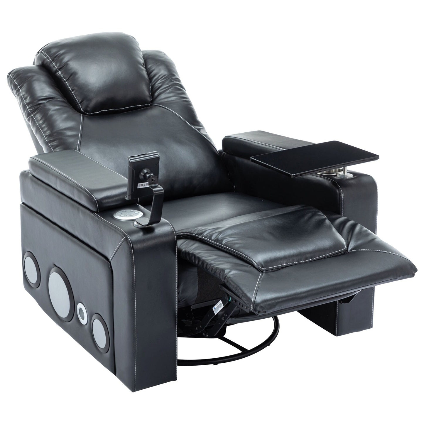 Fauteuil inclinable électrique pivotant à 270° en cuir PU avec son surround intégré, plateau amovible et rangement dissimulé pour les accoudoirs.