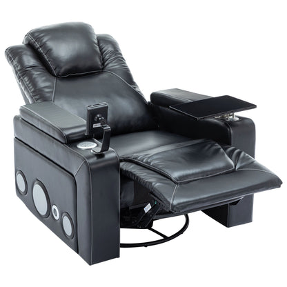 Fauteuil inclinable électrique pivotant à 270° en cuir PU avec son surround intégré, plateau amovible et rangement dissimulé pour les accoudoirs.