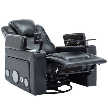 Fauteuil inclinable électrique pivotant à 270° en cuir PU avec son surround intégré, plateau amovible et rangement dissimulé pour les accoudoirs.