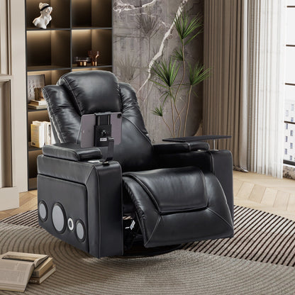 Fauteuil inclinable électrique pivotant à 270° en cuir PU avec son surround intégré, plateau amovible et rangement dissimulé pour les accoudoirs.