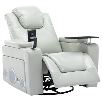 Fauteuil inclinable électrique pivotant à 270° en cuir PU avec son surround intégré, plateau amovible et rangement dissimulé pour les accoudoirs.