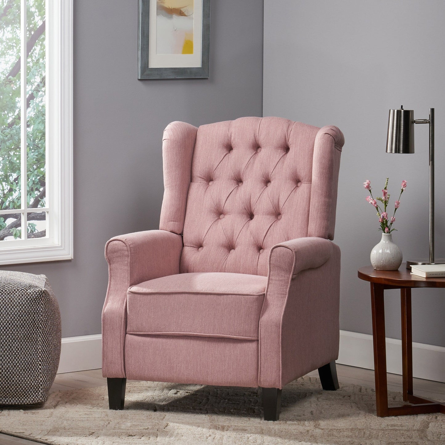 Fauteuil inclinable manuel large Roomfitters 28 pouces, élégant fauteuil inclinable pour salon, chambre, rose