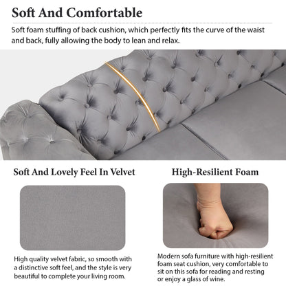 Ensemble de canapés rembourrés en velours 3 pièces Roomfitters avec pieds en métal robustes, comprenant un canapé trois places, une causeuse et une chaise simple