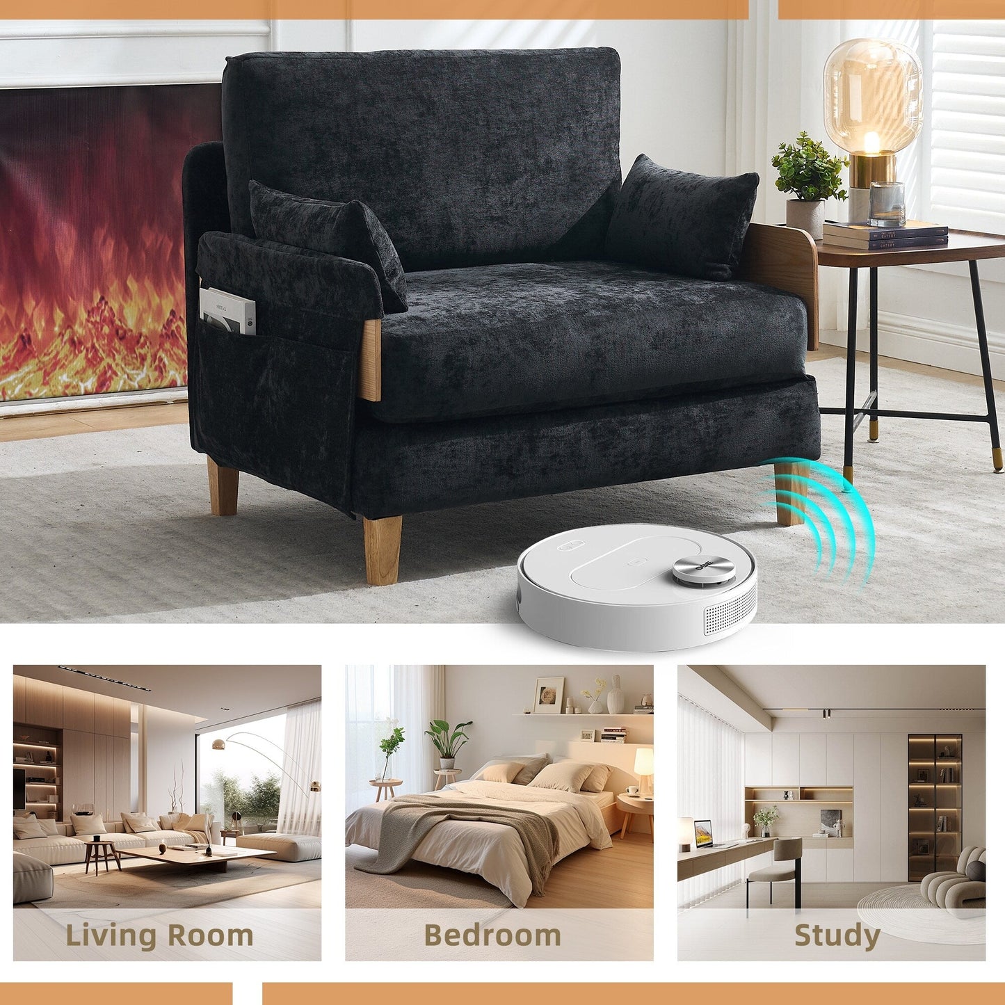 Canapé-lit inclinable pliable 3 en 1 Roomfitters, convertible avec oreillers pour petits espaces, chambre ou bureau