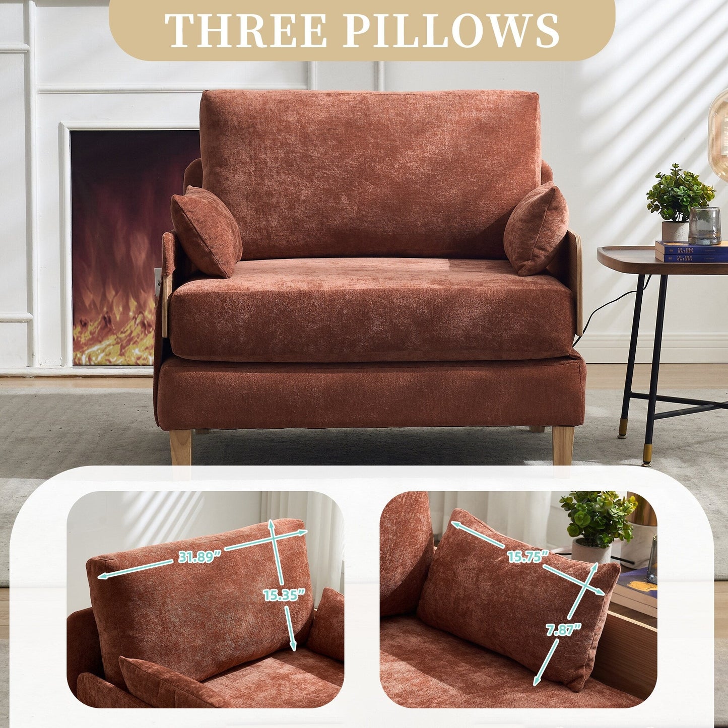 Canapé-lit inclinable pliable 3 en 1 Roomfitters, convertible avec oreillers pour petits espaces, chambre ou bureau