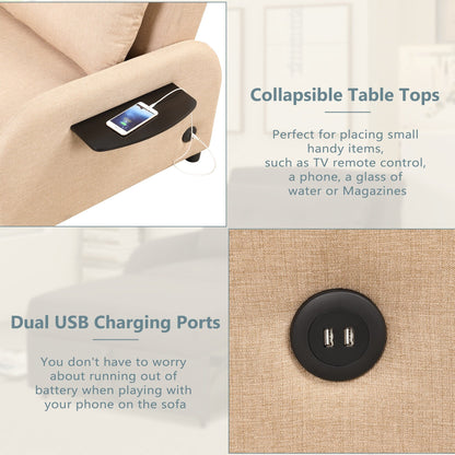 Canapé-lit gigogne 3 en 1 Roomfitters avec tables à oreilles, chargement USB et tissu adapté à la sieste pour le salon