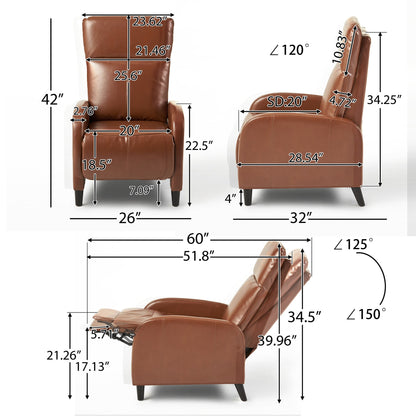 Fauteuil inclinable standard Roomfitters 33,5" de large en similicuir, marron