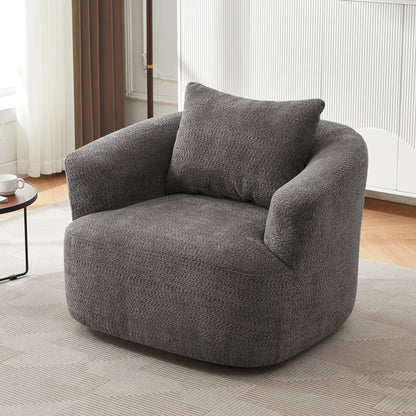 Roomfitters Fauteuil pivotant 360° en chenille rembourré avec coussin décoratif pour salon, chambre, bureau, hôtel