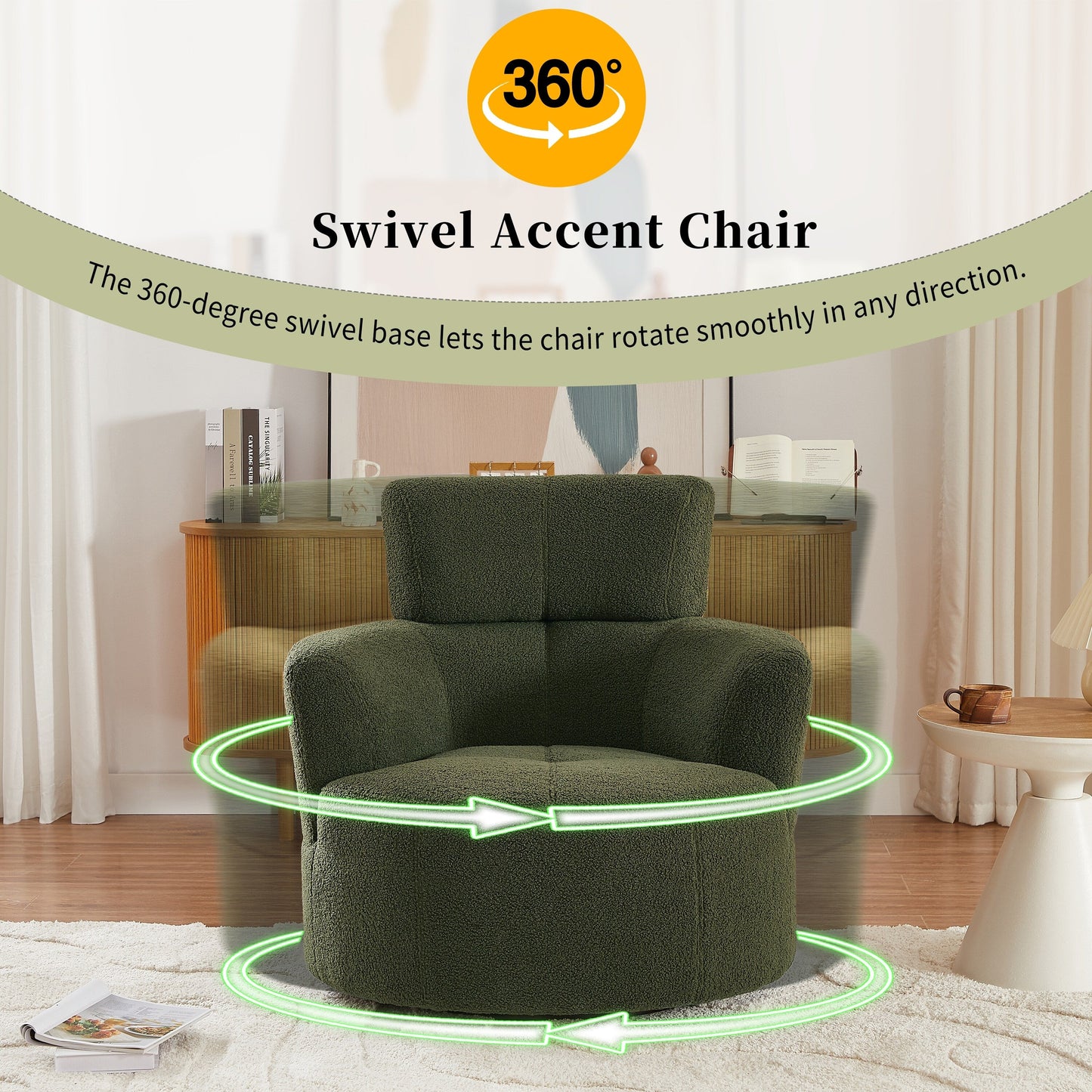 Fauteuil d'appoint pivotant à 360° rembourré Roomfitters avec appui-tête réglable pour salon