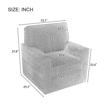 Fauteuil d'appoint pivotant à 360° rembourré Roomfitters avec poches latérales pour salon, chambre, bureau, hôtel