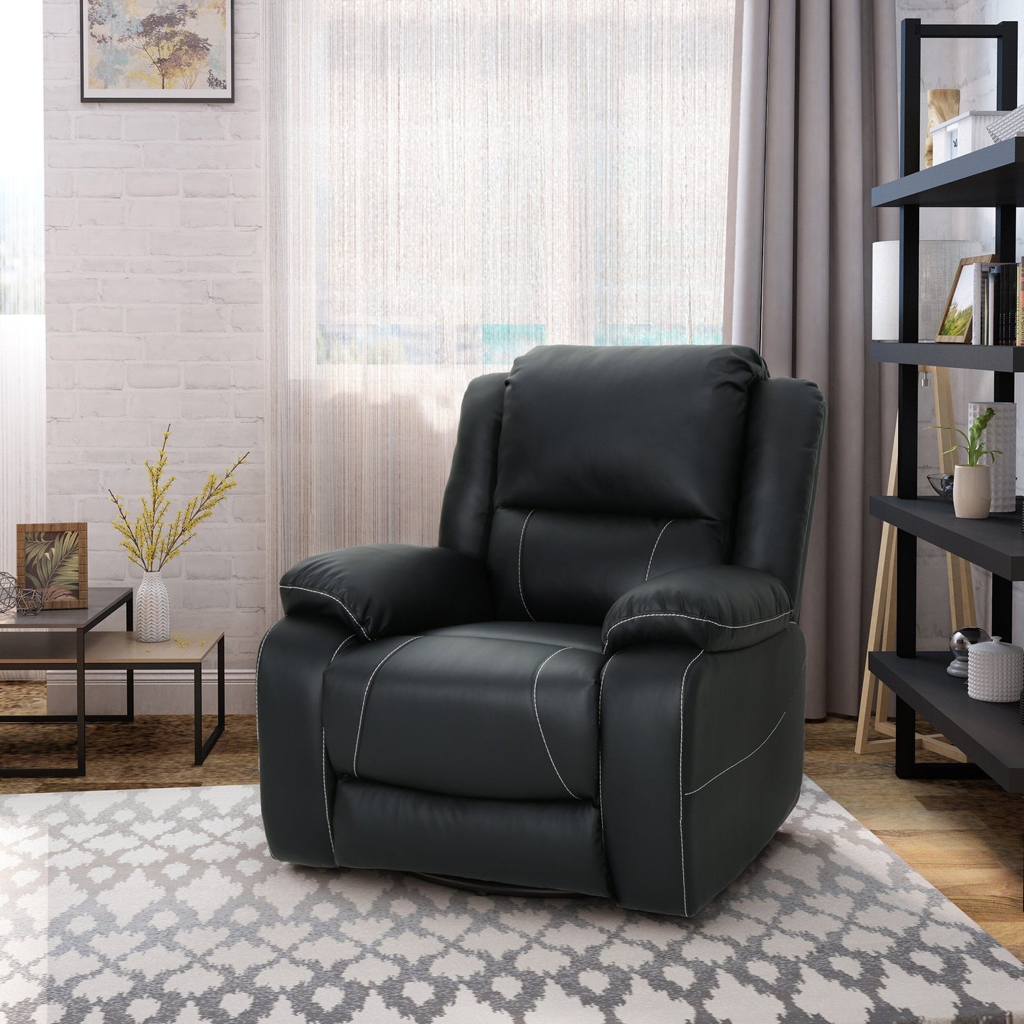 Fauteuil inclinable standard pivotant manuel en similicuir de 39 pouces de large, fauteuil de salon confortable pour le salon