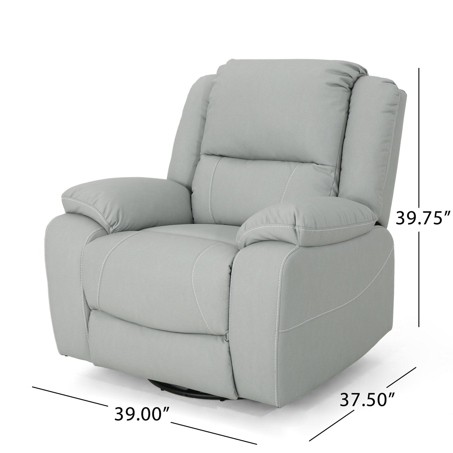 Fauteuil inclinable standard pivotant manuel en similicuir de 39 pouces de large, fauteuil de salon confortable pour le salon
