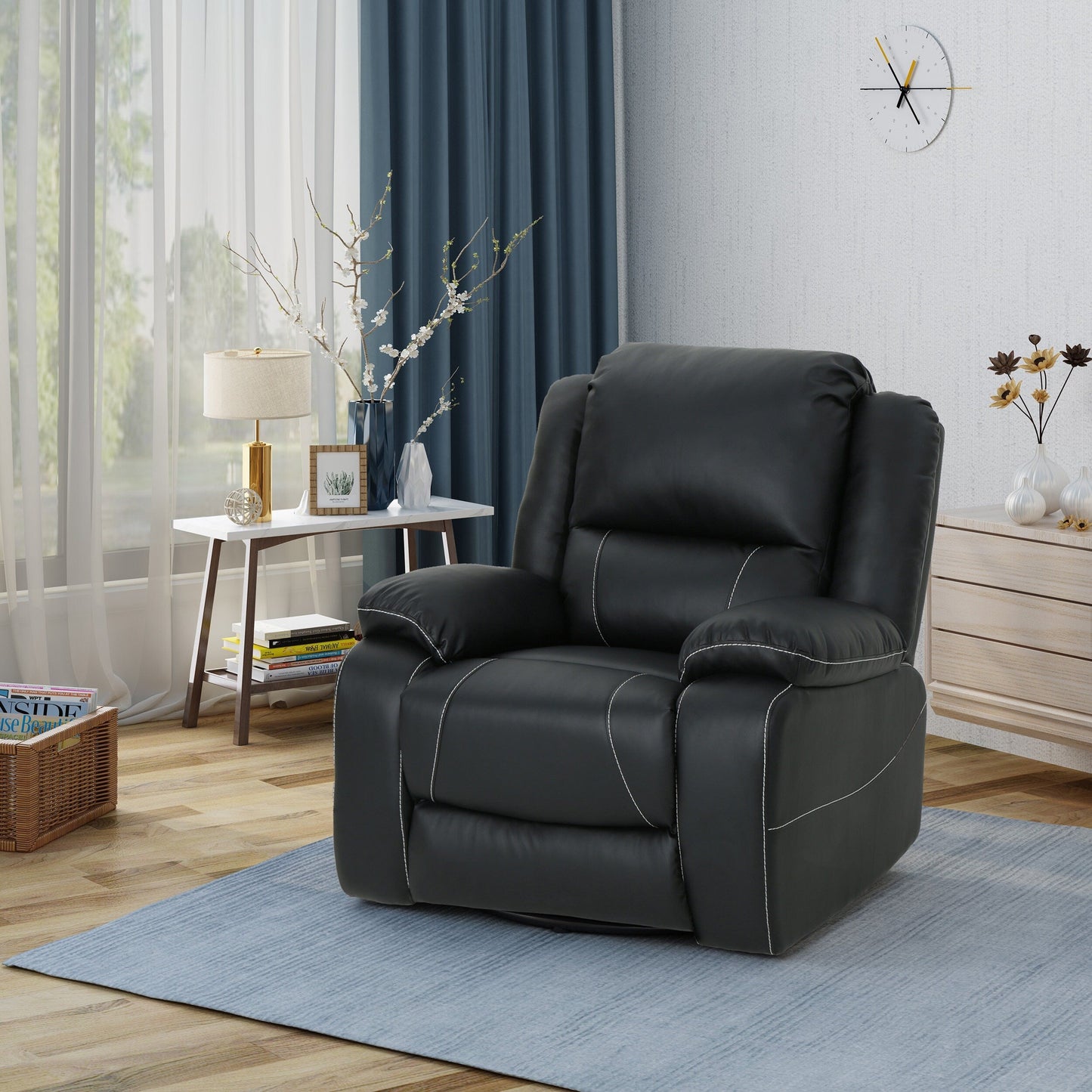 Fauteuil inclinable standard pivotant manuel en similicuir de 39 pouces de large, fauteuil de salon confortable pour le salon