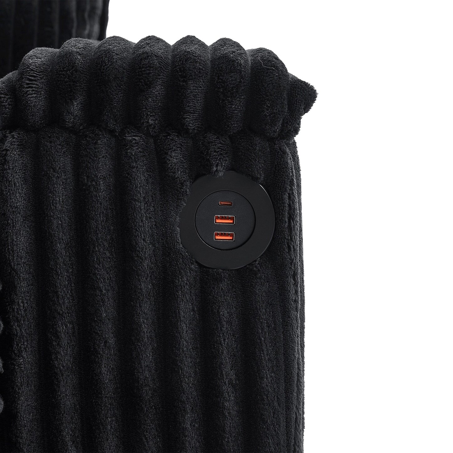 Canapé 4 places moderne en velours côtelé Roomfitters avec ports USB, accoudoirs de rangement dissimulés et porte-gobelets rabattables pour le salon