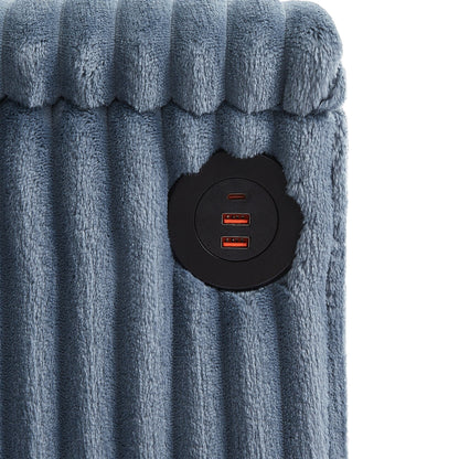 Canapé 4 places moderne en velours côtelé Roomfitters avec ports USB, accoudoirs de rangement dissimulés et porte-gobelets rabattables pour le salon