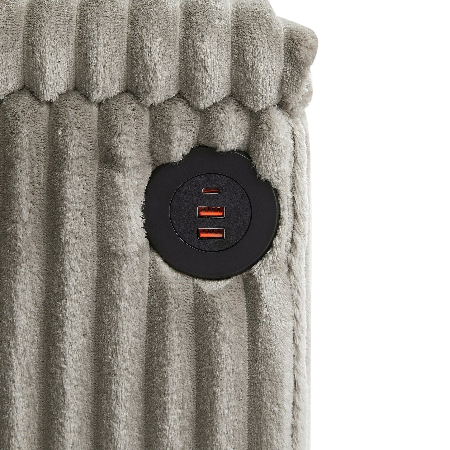 Canapé 4 places moderne en velours côtelé Roomfitters avec ports USB, accoudoirs de rangement dissimulés et porte-gobelets rabattables pour le salon