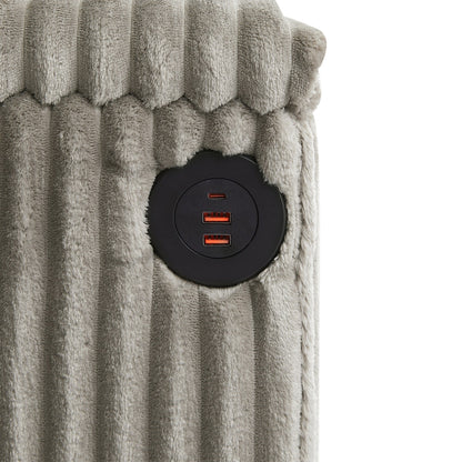 Canapé 4 places moderne en velours côtelé Roomfitters avec ports USB, accoudoirs de rangement dissimulés et porte-gobelets rabattables pour le salon