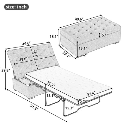 Canapé-lit ottoman pliable Roomfitters 49.6 avec matelas en mousse à mémoire de forme et design capitonné