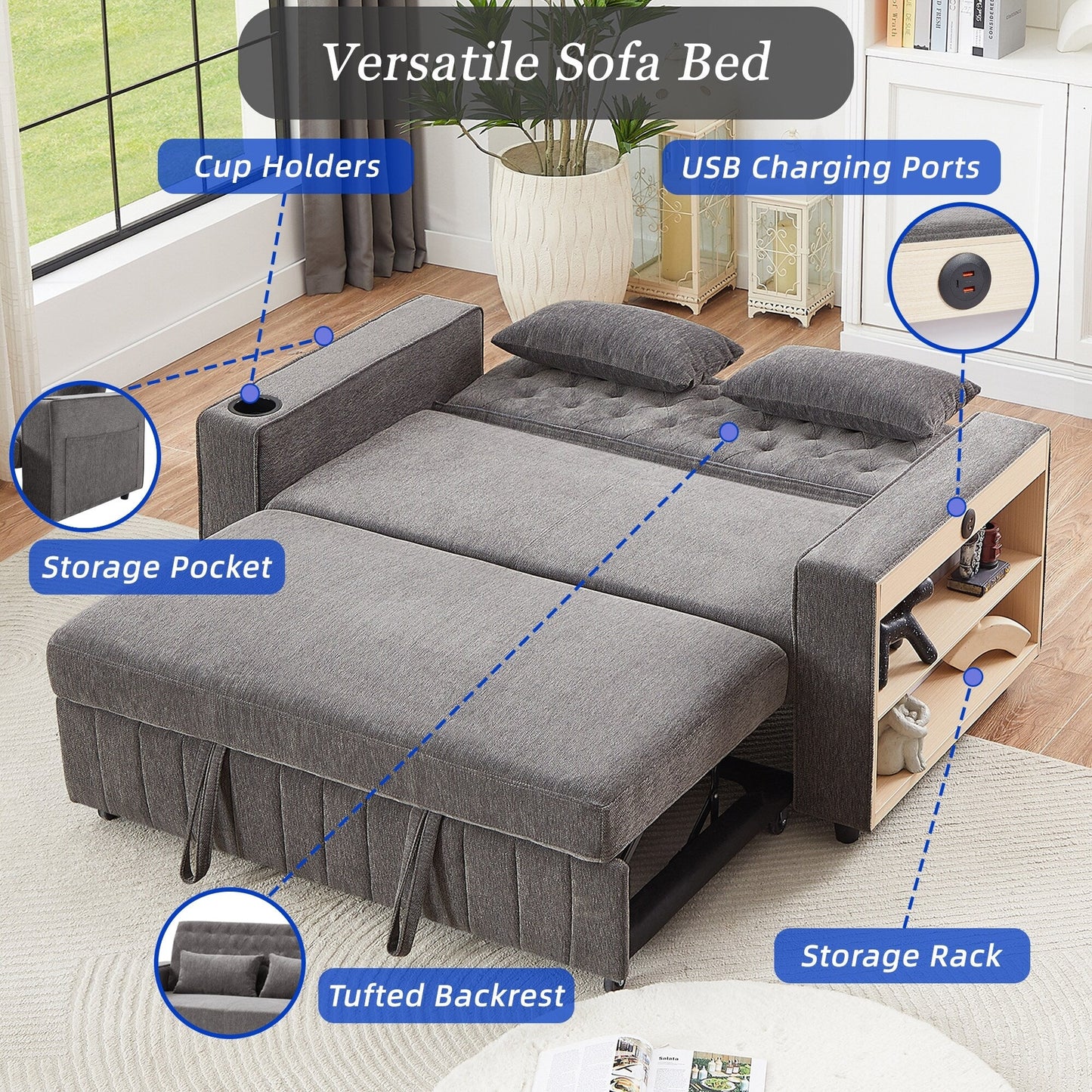 Canapé-lit convertible Roomfitters 61.4 avec dossier réglable pour salon