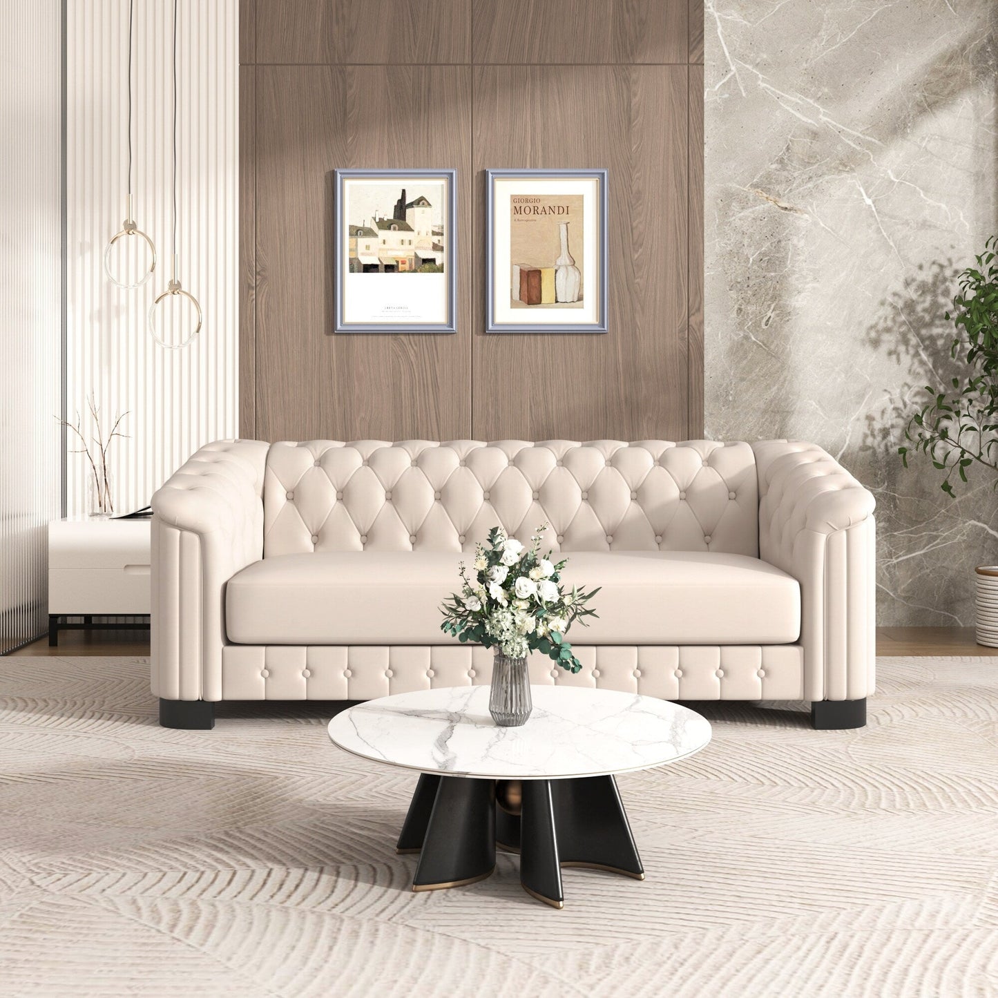 Canapé 3 places Roomfitters 82.4 en velours moderne du milieu du siècle avec pieds en bois d'hévéa et coussin d'assise épais et amovible